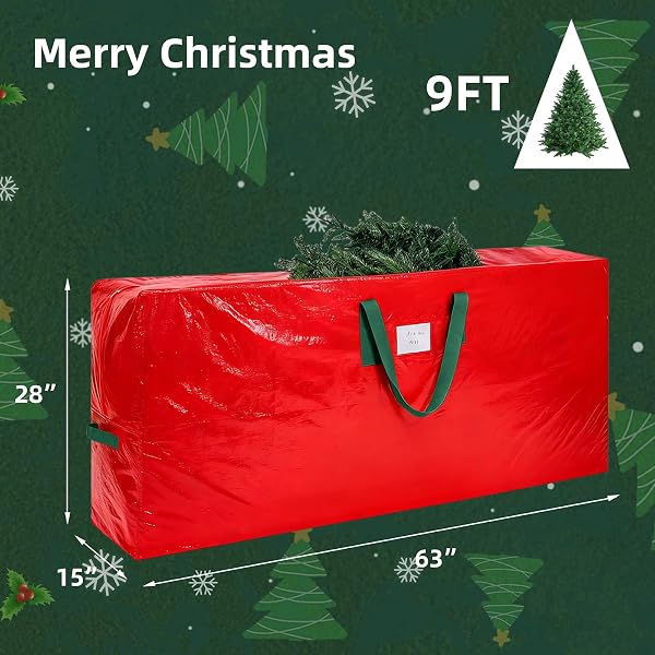 KRYSTY DURABLE LARGE CHRISTMAS TREE STORAGE BAG,FITS UP TO 9 FT ARTIFICIAL TREES,HEAVY DUTY ZIPPER&REINFORCED HANDLES FOR CHRISTMAS TREE BAG,PROTECTS AGAINST DUST,MOISTURE & DAMAGE,RED