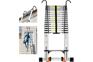 Wolec 20.3 FT Telescoping Ladder with Hooks, Adjustable Multi-Purpose Collapsible Extension with Stabilizers & Wheels, Heavy Duty 330 lbs Max Capacity, Ideal for Home and Outdoor Work, Silver