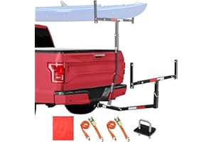 JY PERFORMANCE Truck Bed Extender Hitch Mount, Foldable Pickup Truck Bed Extender for Kayak Canoe Ladder Lumber Rack Long Pipes, w/Flag, Reflective Tape, 375lbs Capacity