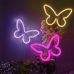 BRIGHTDECK 3 Pcs Butterfly Neon Signs, Neon Light