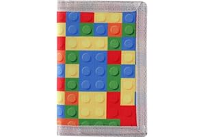 Nitort Wallet,Birthday Gifts,RFID Trifold Canvas Outdoor Sports Wallets for Kid,Lovely and Novelty Wallet with Zipper for Kids- Front Pocket Wallet with Magic Sticker(LG-Building Blocks01)