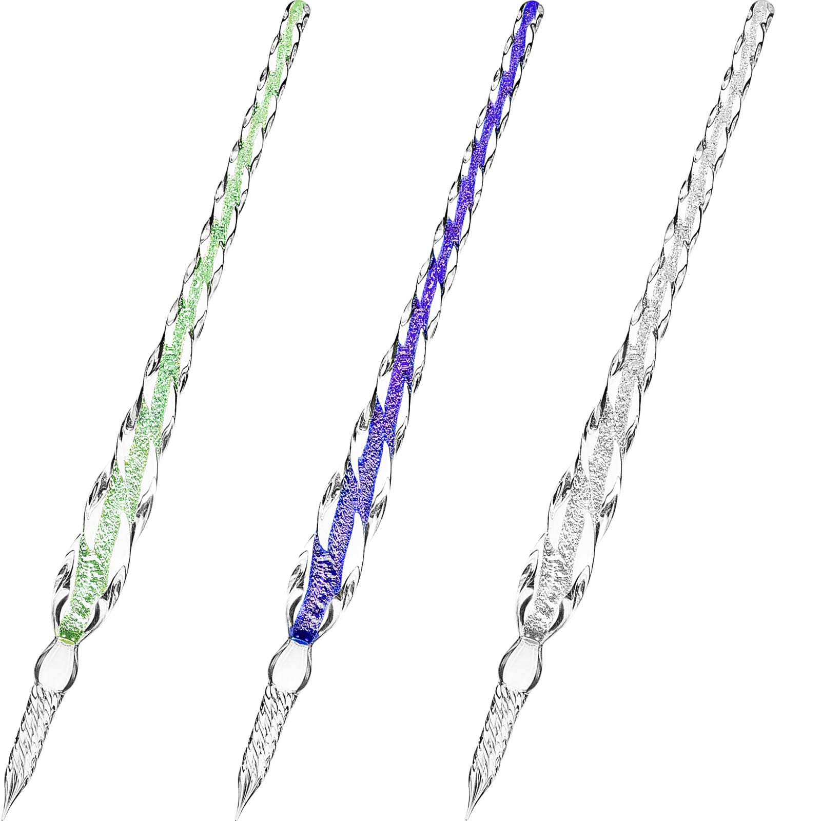 Photo 1 of Zonon 3 Pieces Handmade Glass Dip Pen High Borosilicate Glass Elegant Crystal Pen for Writing Drawing Signatures Calligraphy Decoration(Silvery, Blue, Ice Green)