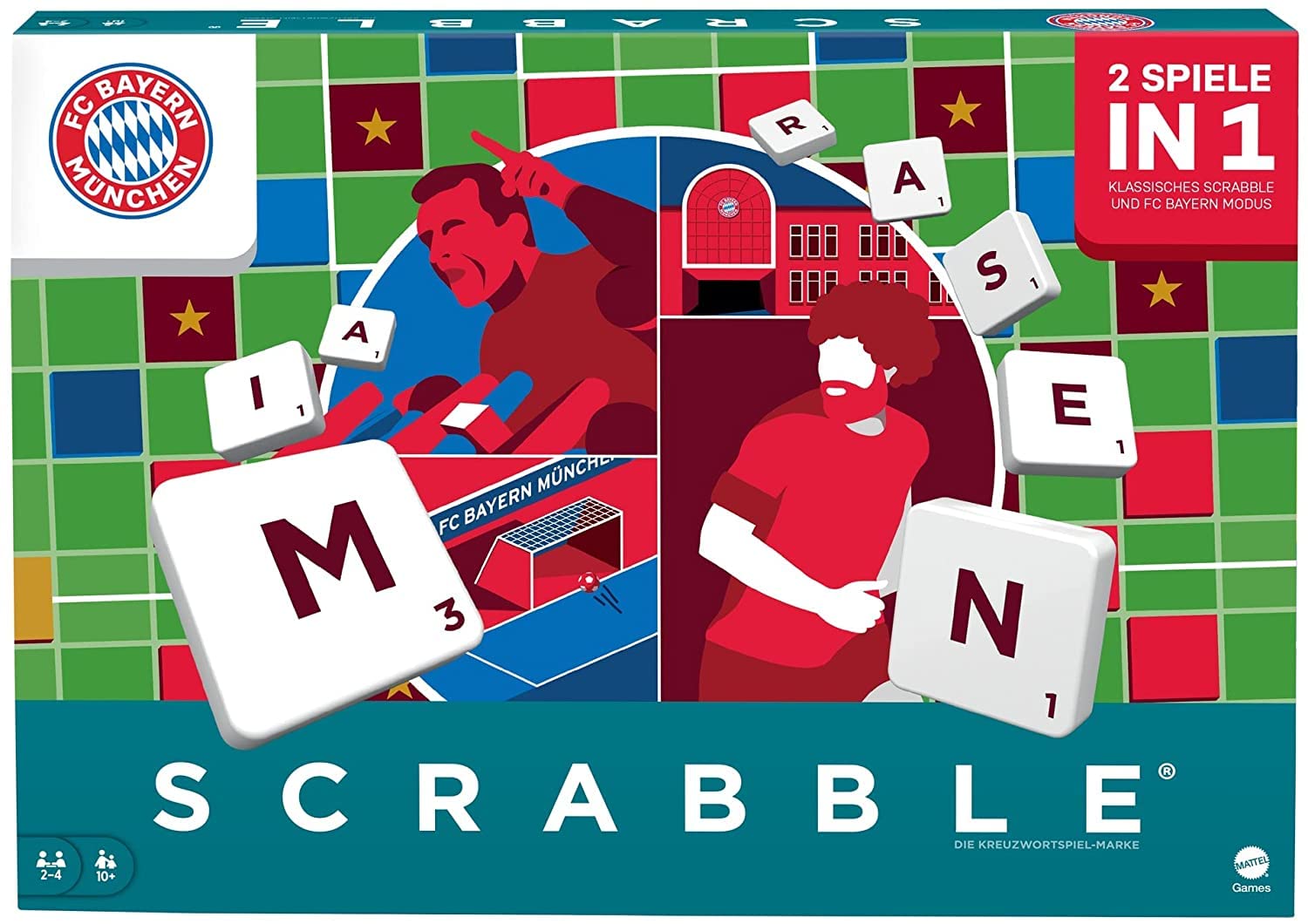 Mattel Games HCK88 Scrabble FC Bayern Munich Bundesliga Edition, Family Board Game with Glossary of Local Words & Slang, Gift for Teenagers, Adults or Families, Game Night