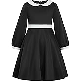IWEMEK Long Sleeve 1950s Dresses for Girls 50s Style Polka Dot Dress Kids 50's Rockabilly Audrey Hepburn Dance Swing Dress