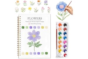 Easy Watercolor Workbook for Beginners - 12 Beautiful Step-by-Step Paintings Water Coloring Book, Includes 16 Colors Paints, 
