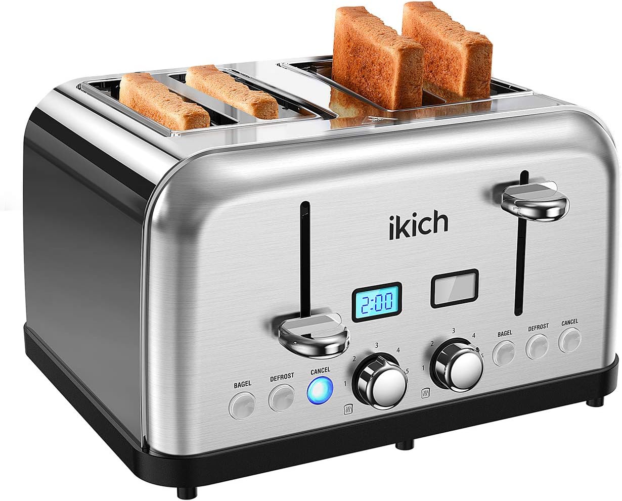 Toaster 4 Slice IKICH, High Gloss Brushed&Polished, Stainless Steel 4