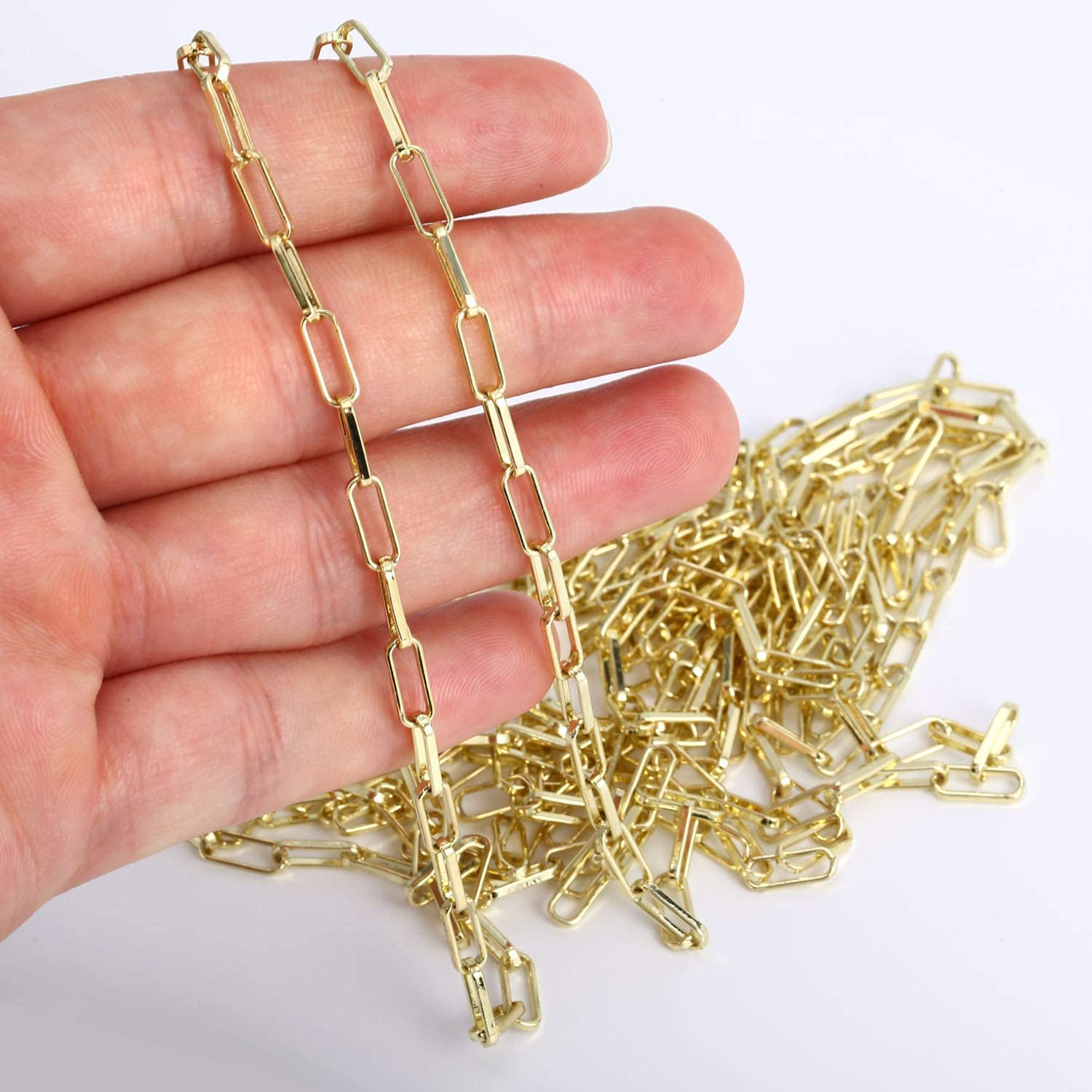 12 Feet (3.6 Meters) Bulk 14K Dainty Gold Plated Paperclip Link Chains Rolls Bulk for Jewellery Making and DIY Craft (14K Gold)