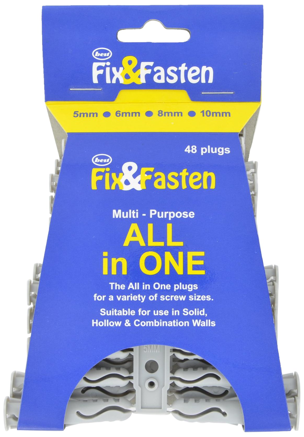 Merriway BH03032 (48 Pcs) All-in-One All Purpose Hard Wall, Concrete, Plasterboard, Hollow Wall or Door Fixing Plugs, Grey - Pack of 48 Pieces