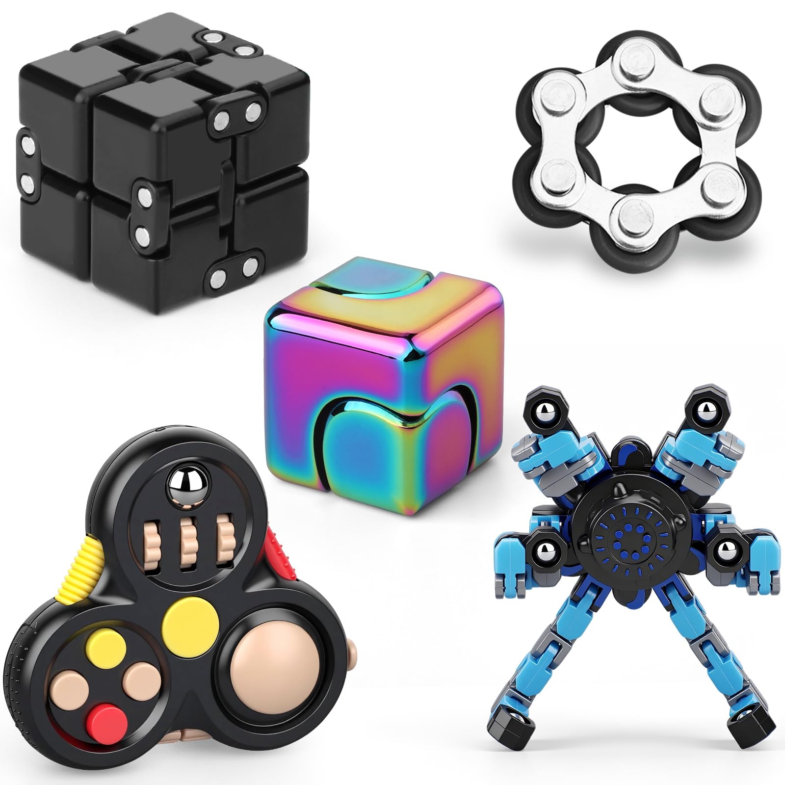 Fidget Toy Pack Fidget Pad Controller Robot Spinner Infinity Cube, Metal Finger Hand Spinners Sensory Toy Cool Gadget Reduce Stress Birthday Gift Party Favor