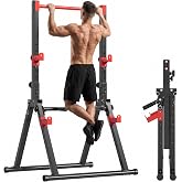 DlandHome Foldable Power Tower Pull Up Bar Dip Station,Triangular Legs | Adjustable Height &amp; Handles,Free Standing Pull Up Bar Multifunction Workout Pull Up Tower Station for Home Gym,Up to 330lbs