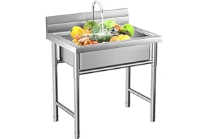 PLMOKN Stainless Steel Kitchen Sink Portable Outdoor Laundry & Utilit Single Bowl Freestanding Utility Commercial Garage Sinks (20 Inch)