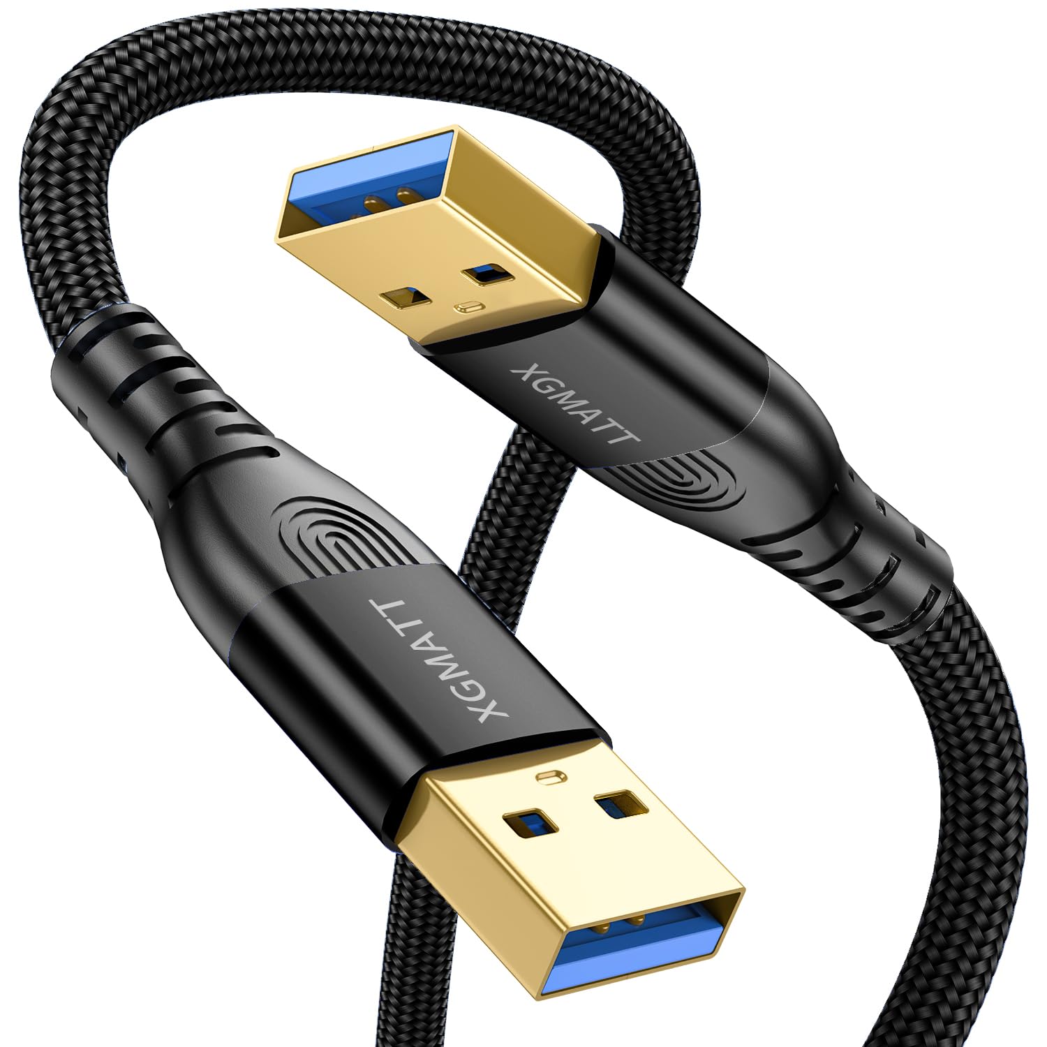 USB 3.0 Cable 1M,5Gbps High Speed Transfer USB Type A Male to Male Lead USB 3.0 A to A Data Cable Braided Compatible with Blu-ray, Printer, Camera, External Hard Drive, Consoles, Fan Cooler,Black
