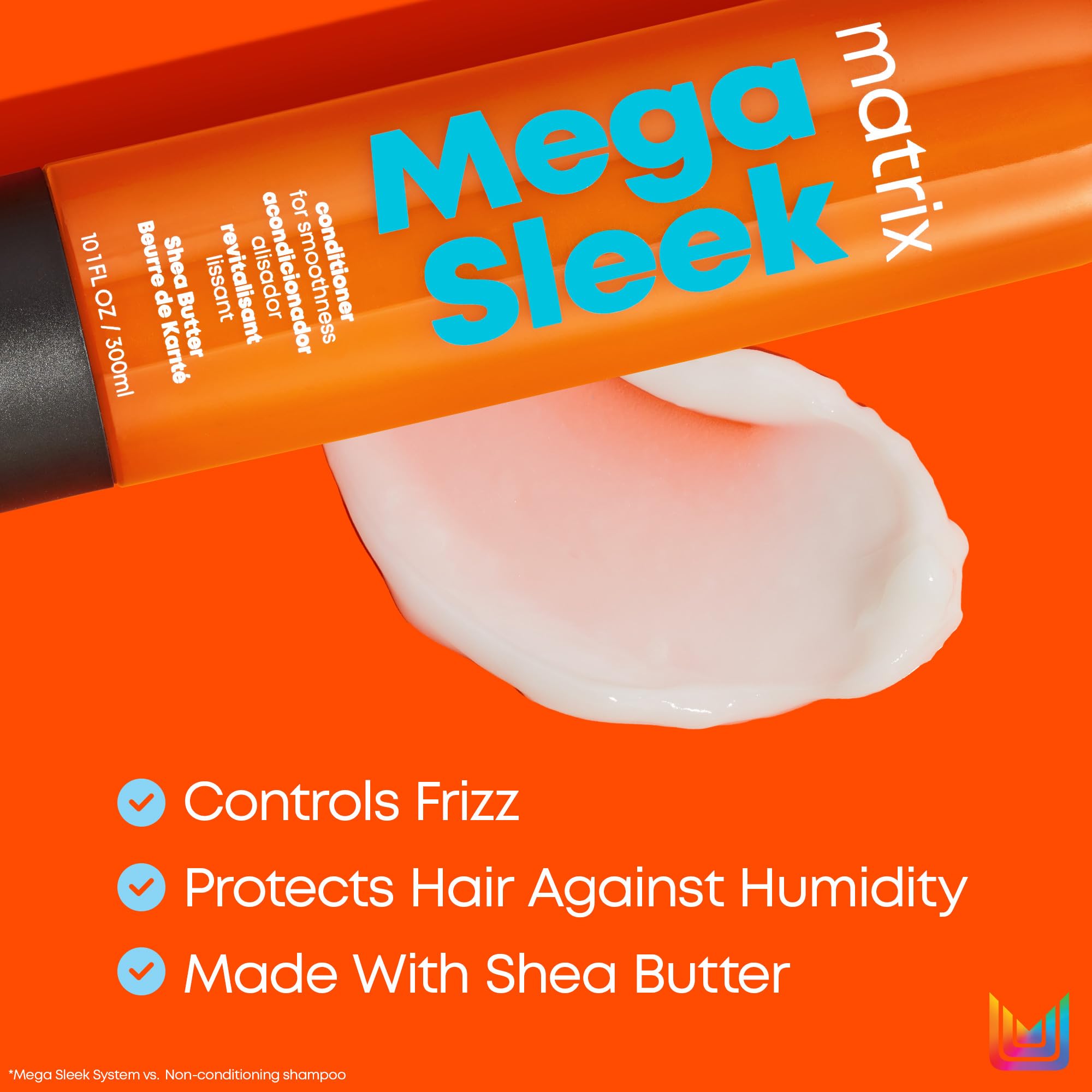 Matrix Mega Sleek Conditioner - Smoothing and Detangling, For Dry, Damaged & Frizzy Hair, Salon Professional Conditioner, With Shea Butter, Vegan