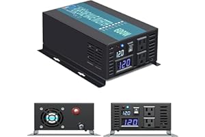 WZRELB Pure Sine Wave Inverter 600Watt 12V DC to 120V AC Power Converter 1200W Surge