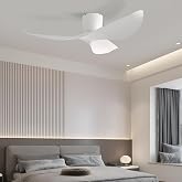 BUENION 52" White Flush Mount Ceiling Fan with Remote, No Light | Modern Low-Profile, Heat Resistant ABS Blades, 6-Speed Reversible Quiet DC Motor for Balcony, Living Room, Bedroom