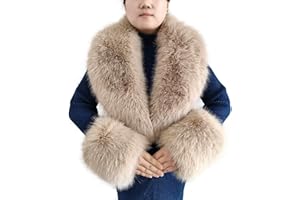 Eosxrp Faux Fur Collar Cuffs Set Warm Fake Fur Scarf Winter Women Fluffy Large Shawl Furry Scarves
