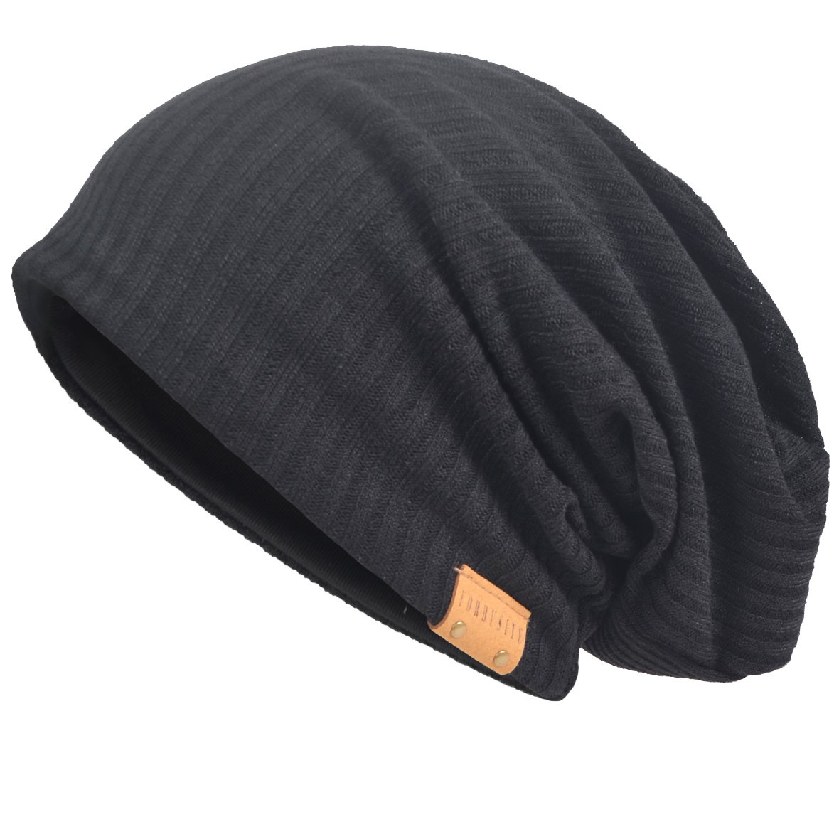 VECRY Men's Slouch Beanie Skull Cap Long Baggy Hip-Hop Winter Summer Hat (011s-Black)