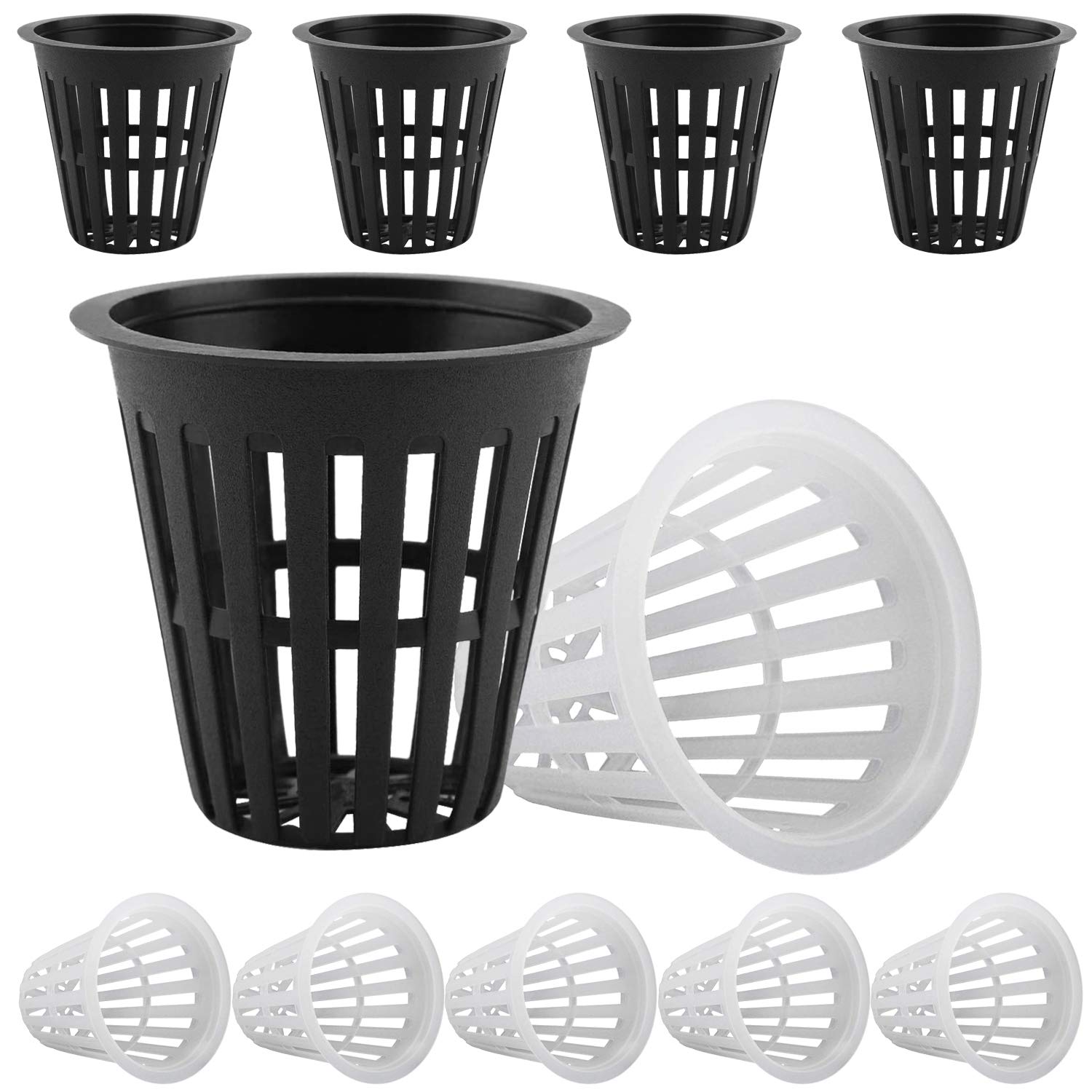 Hydroponic Planting Mesh Pot Net Plastic Garden Net Cup Pots Basket for Hydroponics Garden Balcony Planting 50 Pcs( 25 Black, 25 White)