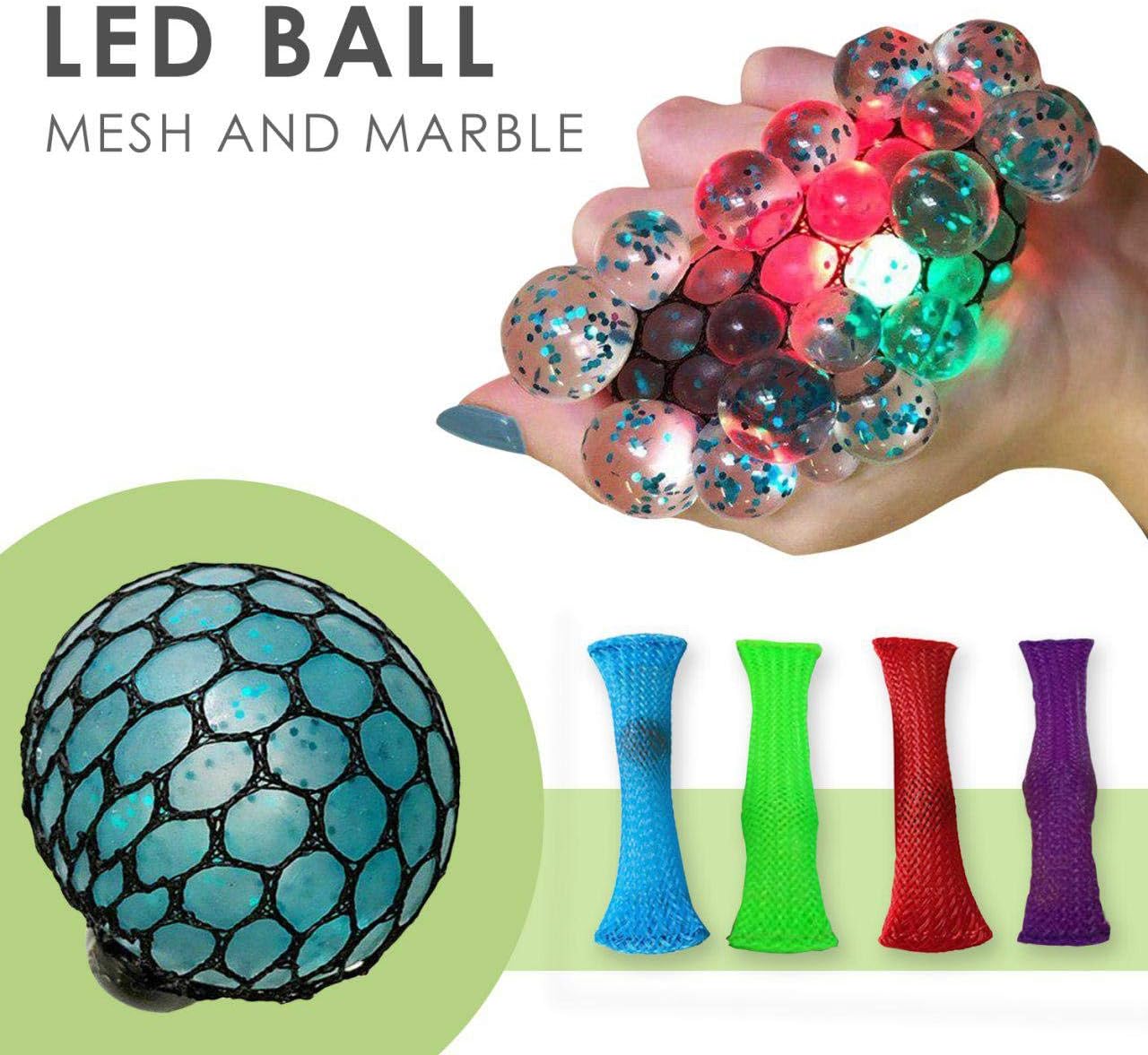 AKFD GOODS Upgraded Led Anti Stress Ball with Mesh Marble Fidget - Squishy Light up Ball - Anti Stress Toys - Toys for Kids - Mesh Stress Ball - Grape Ball - DNA Ball - Prime Toys - ADHD Fidget Toys