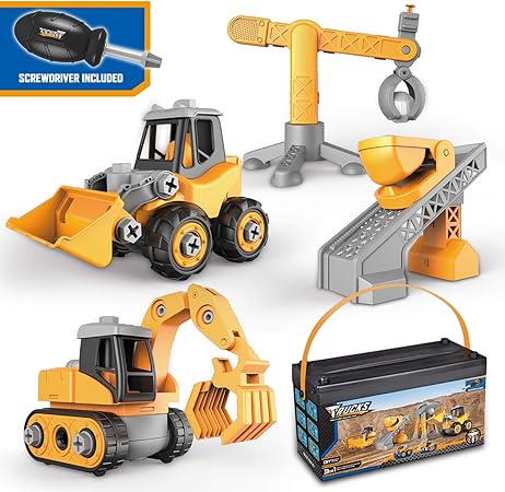 Amazon Growthpic 車おもちゃ 組み立ておもちゃ 作業車両 工事車両 建設車両セット 働く車 はたらく車 工事カー ミニカー Diy 模型組み立て 分解おもちゃネジ止めカー 建設現場コレクション トラック 車のおもちゃ 作業車 工事現場 男の子おもちゃ 大工 工具 工事ごっこ