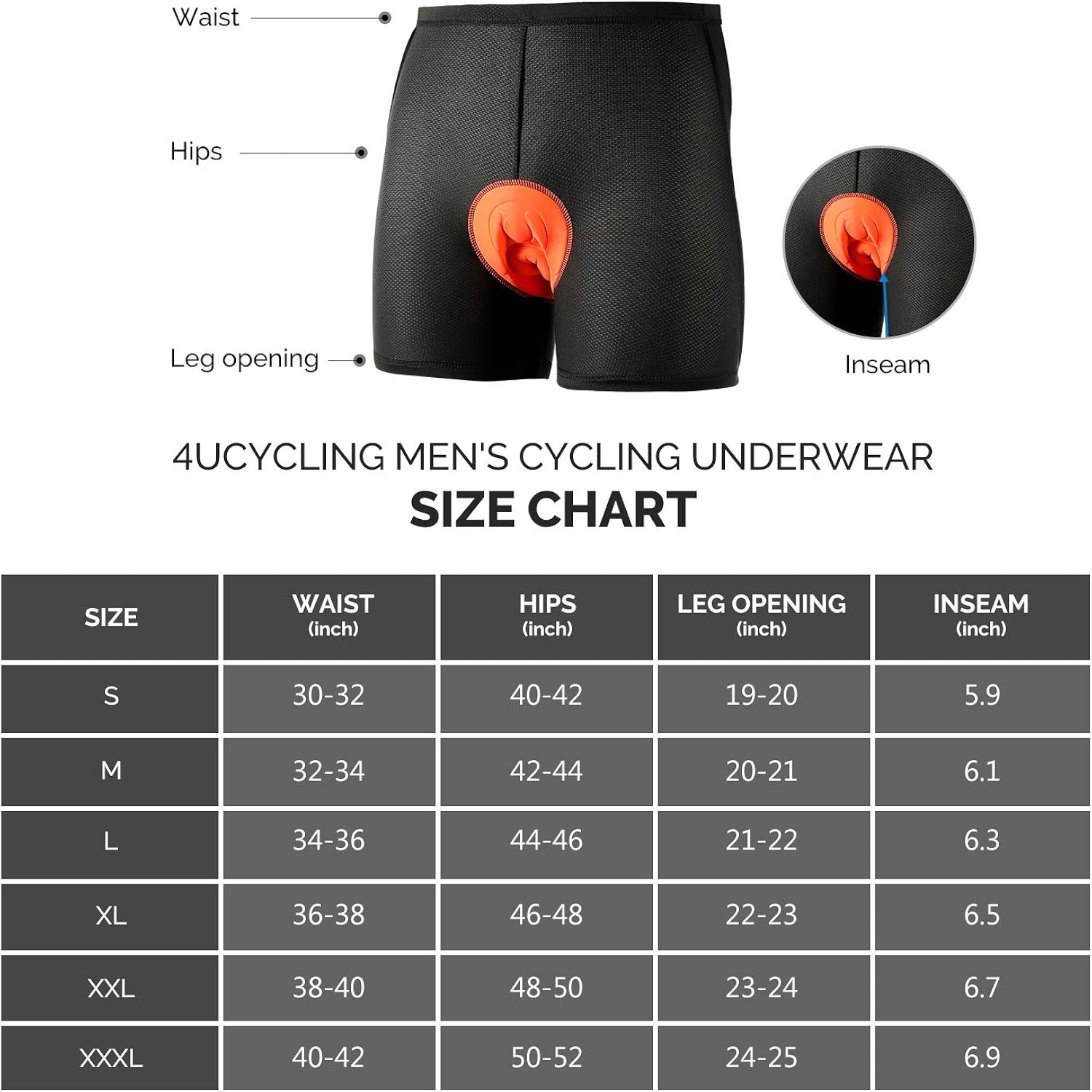 4ucycling Men's Bike Cycling Underwear Shorts 3D Padded Bike Shorts Men: Clothing