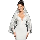 AiberLisha Fingertip Length Lace Floral Wedding Bridal Veil with Comb