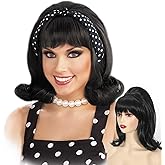 Daiaces Black Beehive Wig Women 50s 60s 70s Wig with Bang Retro Bouffant Wigs Drag Queen Wigs