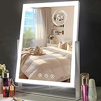 ViKert Lighted Makeup Mirror, Hollywood Vanity Mirror with 5X Magnification Mirror, 360°Rotation Touch Control, 3 Color Lighting for Desks Bedroom Dressing Room, Small
