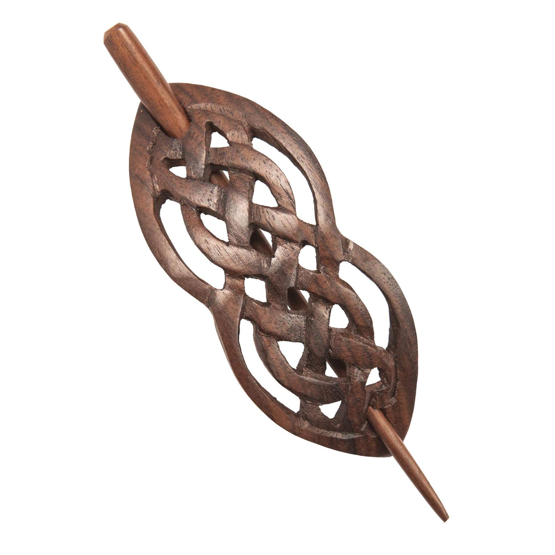 81stgeneration Handmade Natural Wood Celtic Knot Hair Barrette - Styling Wooden Hair Stick - Boho Hair Pins for Women Wedding - Vintage Style Brown Hair Accessories - Spiritual Gifts for Her