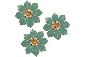 Metal Flowers Wall Decor Set of 3, Green & Gold 3D Floral Metal Wall Art Decor for Inoor & Outdoor Use, Vintage & Modern Wall