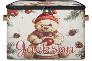 SPYORBKX Custom Name Christmas Storage Basket, Personalized Storage Bins with Handle Zipper Lid, Foldable Fabric Organizer Bo