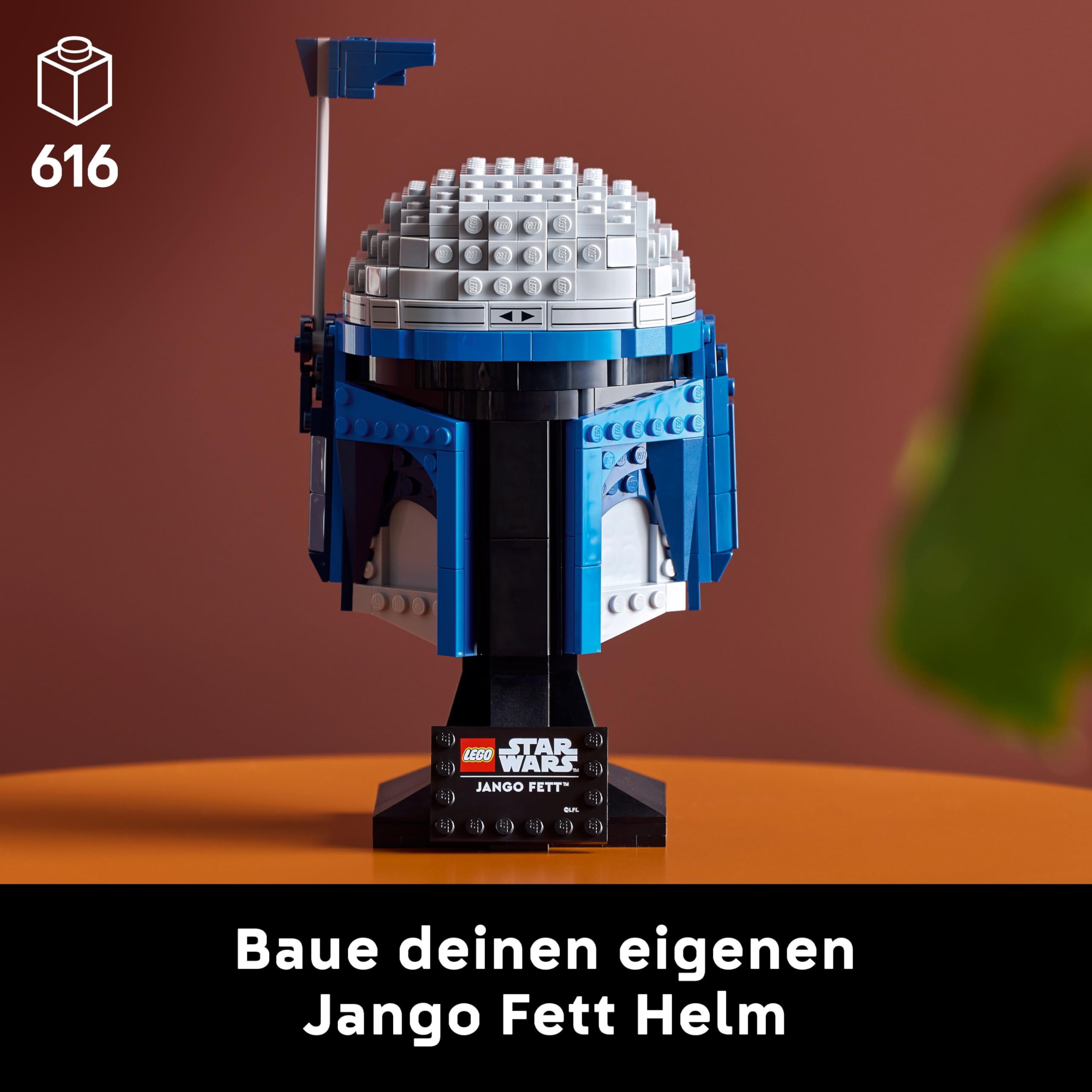 LEGO Star Wars 75408 Jango Fett Helm - Mandalorian Bauset für Erwachsene - Modell mit Ständer, Namensschild und Verstellbarer Antenne - Geschenk für Fans von Angriff der Klonkrieger 2