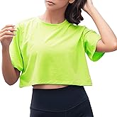 Artfish Women Short Sleeve Crewneck Comfy Loose Crop Top Teen T-Shirt Workout
