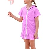 WhizBuzz Swim Cover Up Girls Multicolor Short Sleeve Ruffle Bathing Suit Hooded Zip-Up Terry Swimsuit for Toddler Kids