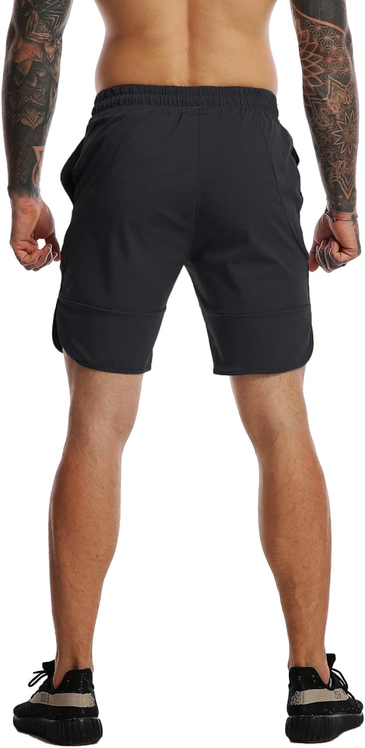 FLYFIREFLY Men's Gym Fitness Drying Workout Shorts Running Short Pants with Pockets: Clothing