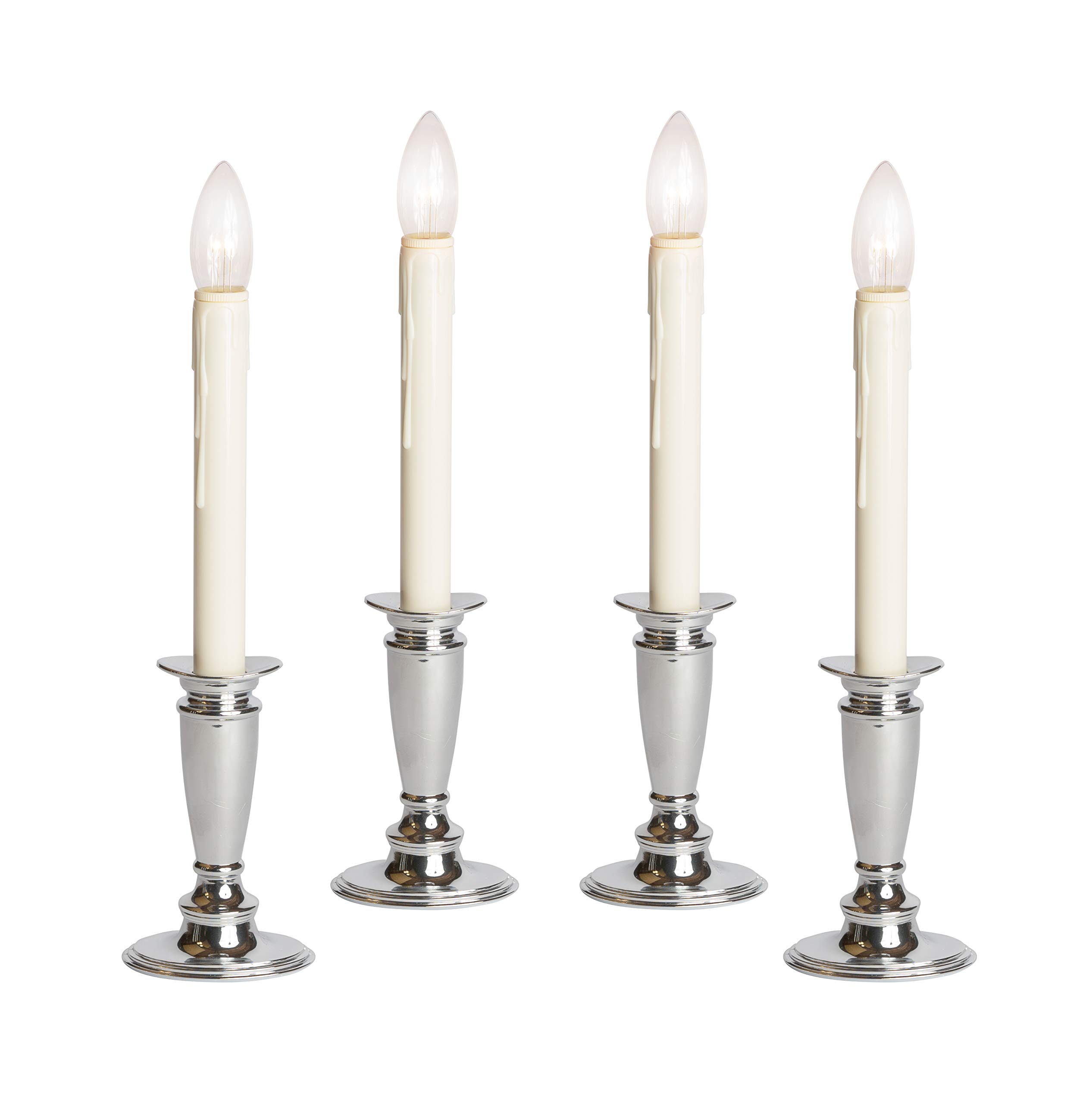 Set of 4 Battery Operated Window Candles (Shiny Silver)