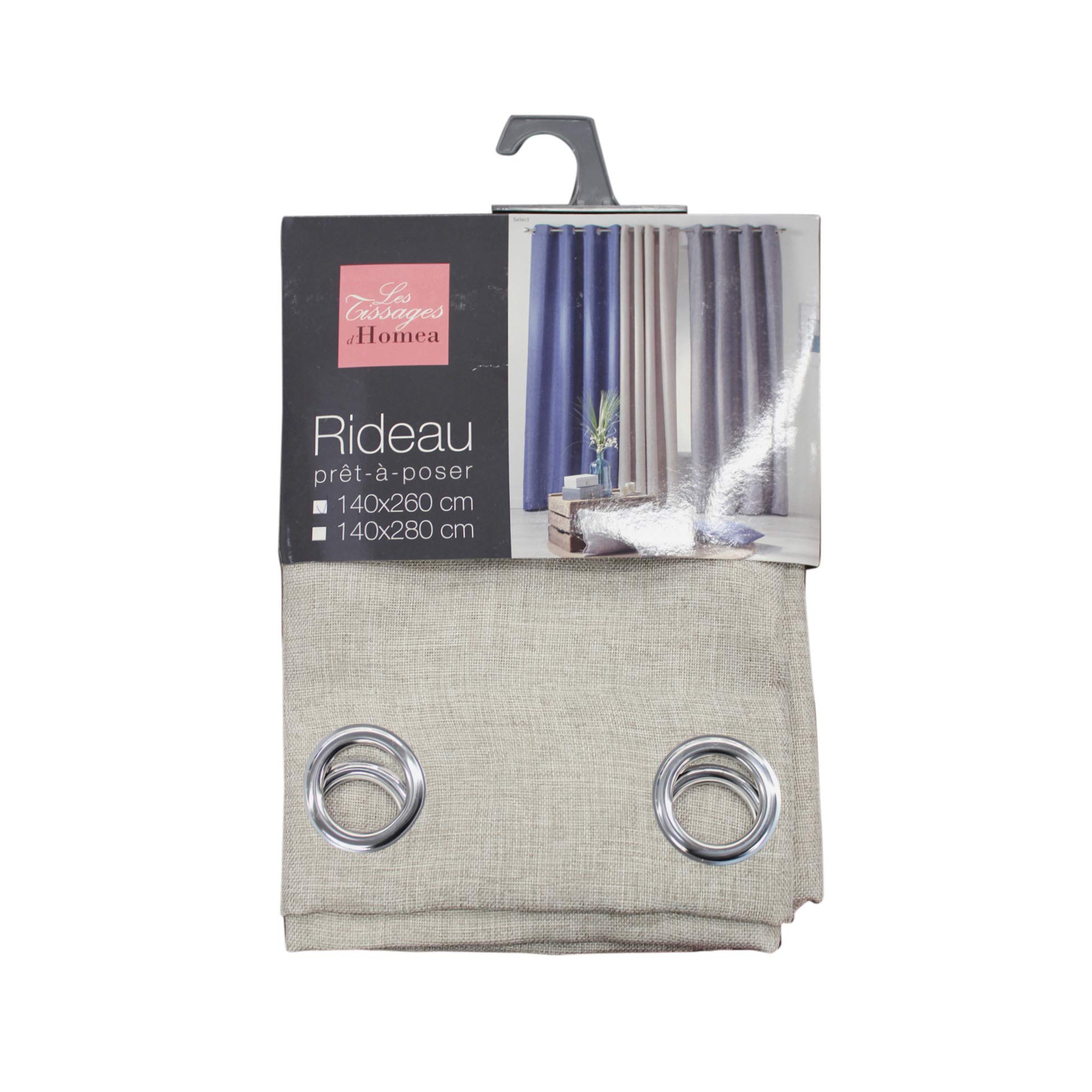 Homea Polyester Eyelet Curtains, polyester, linen, 260x140 cm