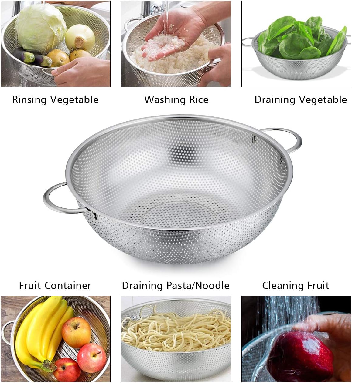 HaWare Colander Set of 3, Stainless Steel Colanders with Handle - Image 4