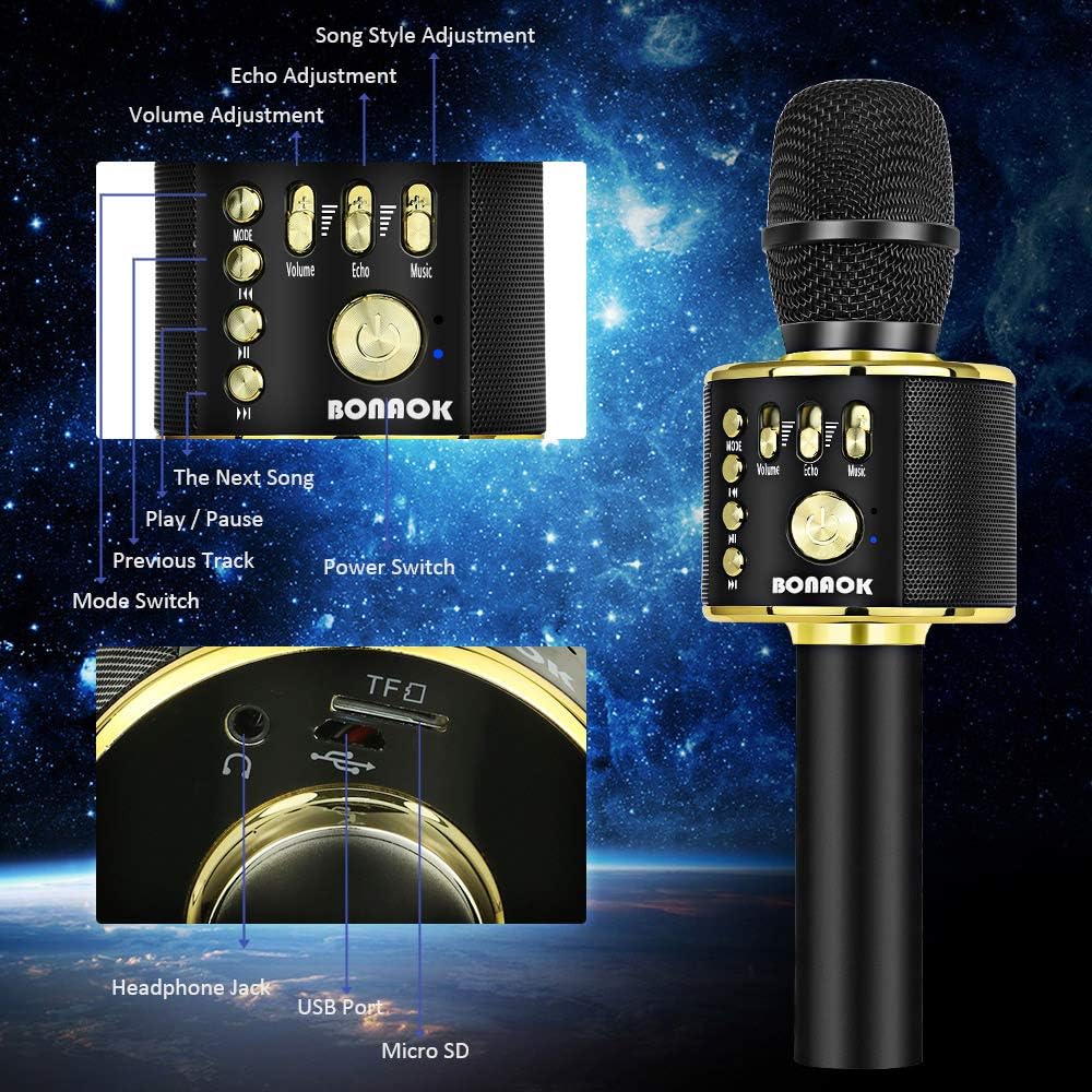 BONAOK Wireless Bluetooth Karaoke Microphone,3-in-1 Portable Handheld Karaoke Mic Speaker Machine Christmas Birthday Home Party for Android/iPhone/PC or All Smartphone(Q37 Rose Gold): Musical Instruments