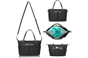 MOMINSIDE Small Leather Diaper Purse, Mini Crossbody Bag with 13 Pockets, Diaper Clutch for Women Mom, 2 Insulated Pockets (Black)