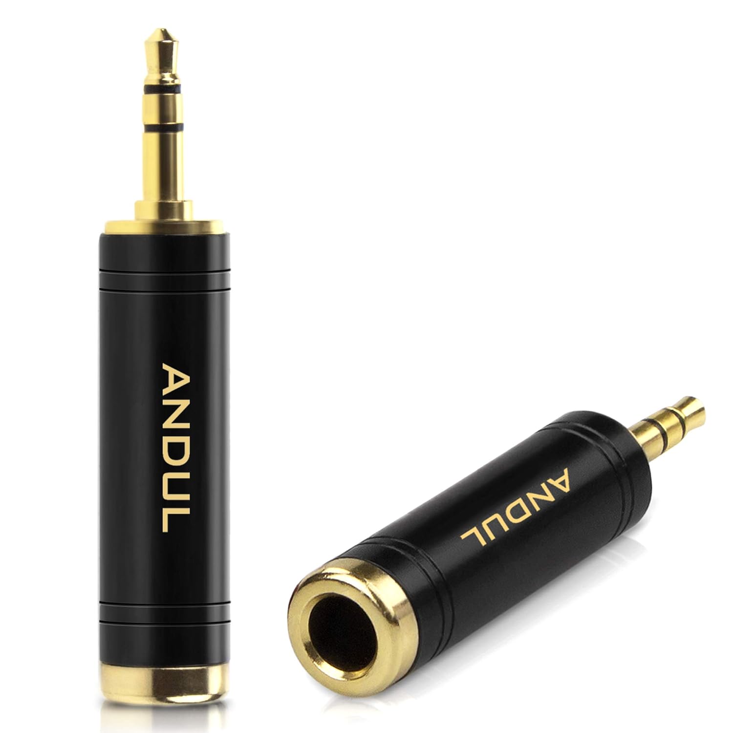 ANDUL 1/4'' to 3.5mm Stereo Pure Copper Headphone Adapter,3.5mm(1/8'') Plug Male to 6.35mm (1/4'') Jack Female Stereo Adapter for Headphone, Amp Adapte, Black 2-Pack: Industrial & Scientific