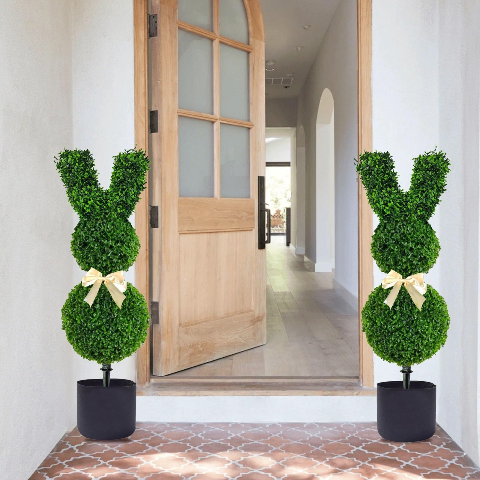 Green Rabbit-Shaped Potted Easter Bunny Insert, 19in Bunny-Shaped Artificial Topiary Tree for Indoor/Outdoor Easter Porch Decorations, 3D Design, Durable & Weather-Resistant (A-1PC-19in)