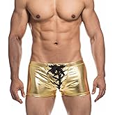 YOOBNG Men's Metallic Shorts Yoga Shiny Boxer Briefs Shiny Hot Pants Underwear Bikinis with Draswtring