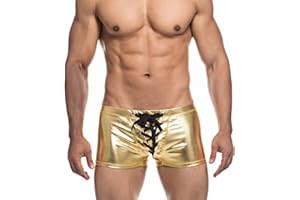 YOOBNG Men's Metallic Shorts Yoga Shiny Boxer Briefs Shiny Hot Pants Underwear Bikinis with Draswtring