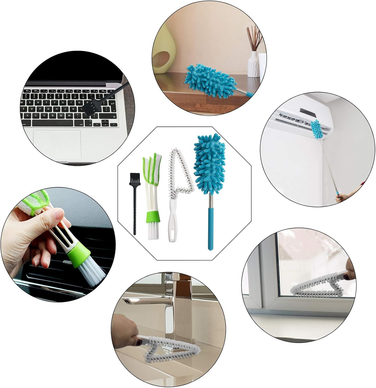 8 Pcs Window Hand-held Cleaning Brush, Door Window Groove Gap Cleaning Tools Microfiber Duster & Washable Crevice Track Cleaning Brush, for Shutter/Keyboard/Air Conditioner/Car Vents/Dust Removal: Kitchen & Dining