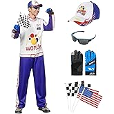 DreamJ Racecar Driver Costume Men Adult,Racing Costume Men 10 Pcs for Halloween Costumes Cosplay Set