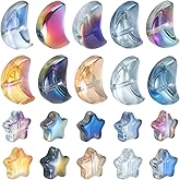 uxcell 60Pcs Star Moon Shaped Beads, 2 Style Acrylic Spacer Assorted Beads Aesthetic Beads for Bracelet Necklace Pendants Earrings Making, Mix Colors