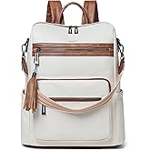 Shrrie 15.6 inch Laptop Backpack for Women,Large Leather Backpack Purse,Travel,Carry on,Water Resistant Casual Laptop Backpacks,College Backpack,Work Backpack for Women,Beige with Brown
