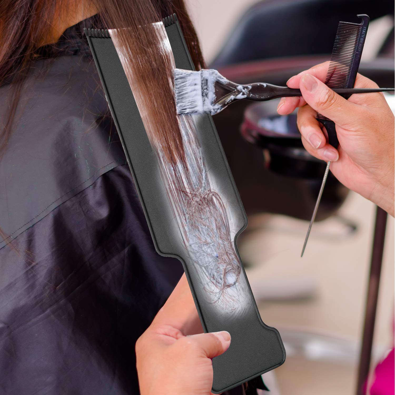 Mudder 4 Pcs Balayage Highlighting Board and Brush Kit 1 Hair Dye Brush and 3 Balayage Highlighting Board with Teeth Black Hair Dye Comb for Women Hairstylist Accessories