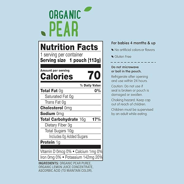 AMAZON BRAND – MAMA BEAR ORGANIC BABY FOOD, STAGE 1, PEAR, 4 OUNCE (PACK OF 12)